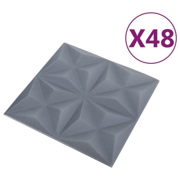 Стенни панели 48 бр. 50 x 50 cm Оригами Сив XPS Пяна