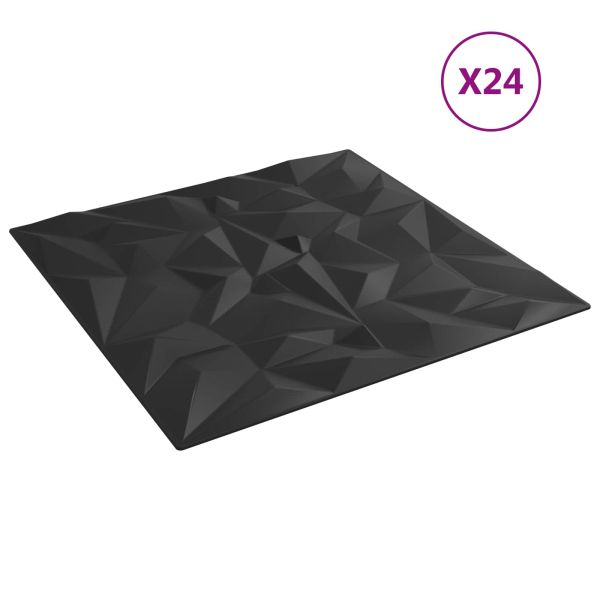 Стенни панели 24 pcs Черно 50 x 50 cm XPS Пяна