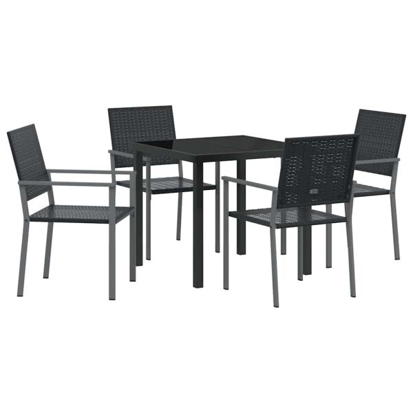 Комплект за хранене в градината 5 pcs Черно ПЕ ратан