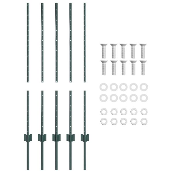 Стълб за ограда. 5 pcs Зелен 140 cm Стомана
