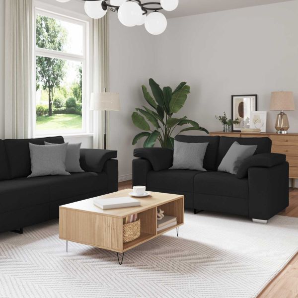 Диван 2 pcs Черен 219 x 80 x 82 см текстил