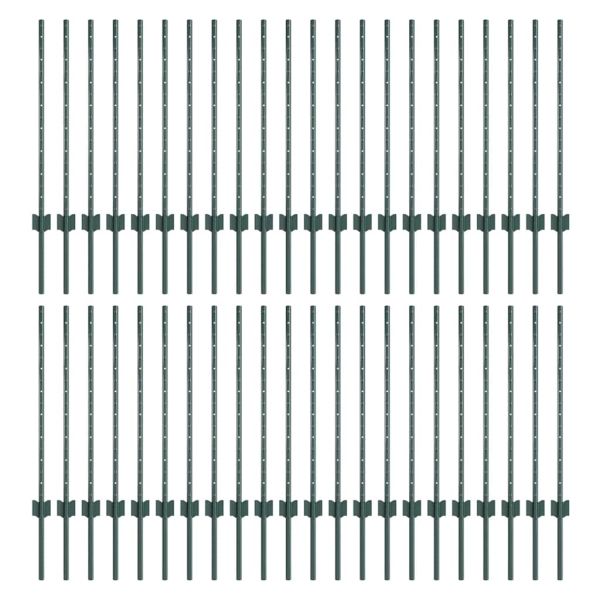 Стълб за ограда. 44 pcs Зелен 120 cm Стомана