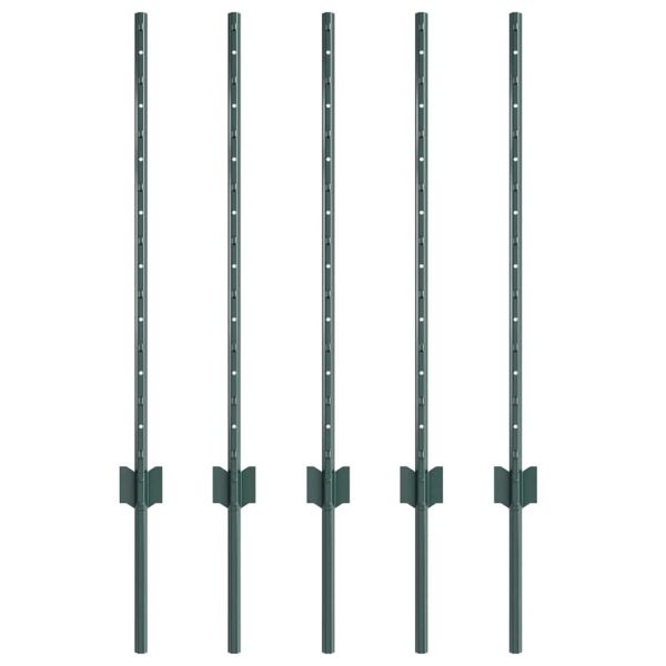 Стълб за ограда. 5 pcs Зелен 120 cm Стомана
