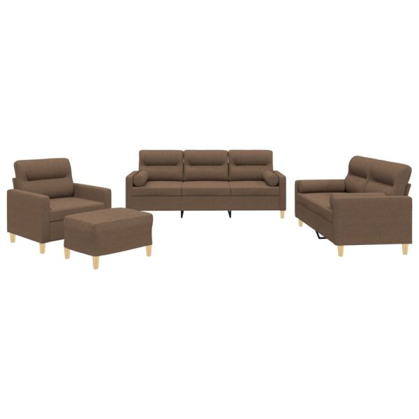 Комплект дивани 4 части с възглавници кафяв текстил