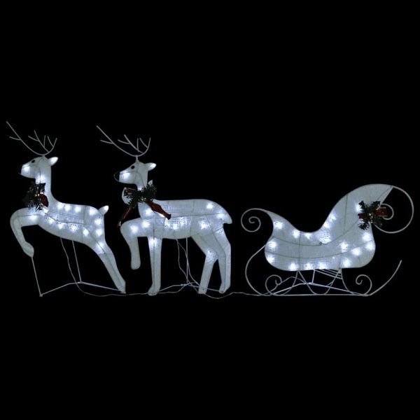 Коледна украса елен и шейна, 60 LED, за открито, бяло