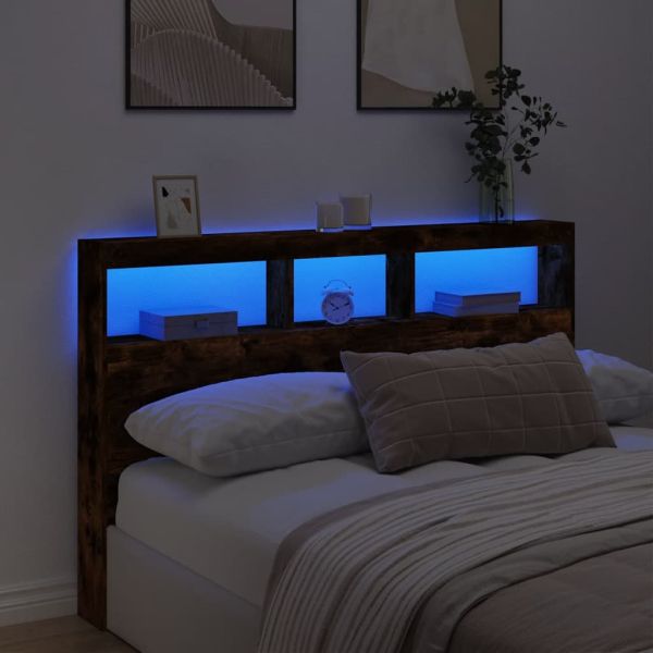 Табла шкаф с LED, опушен дъб, 160x17x102 см