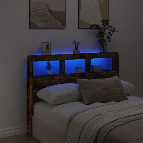 Табла шкаф с LED, опушен дъб, 140x17x102 см