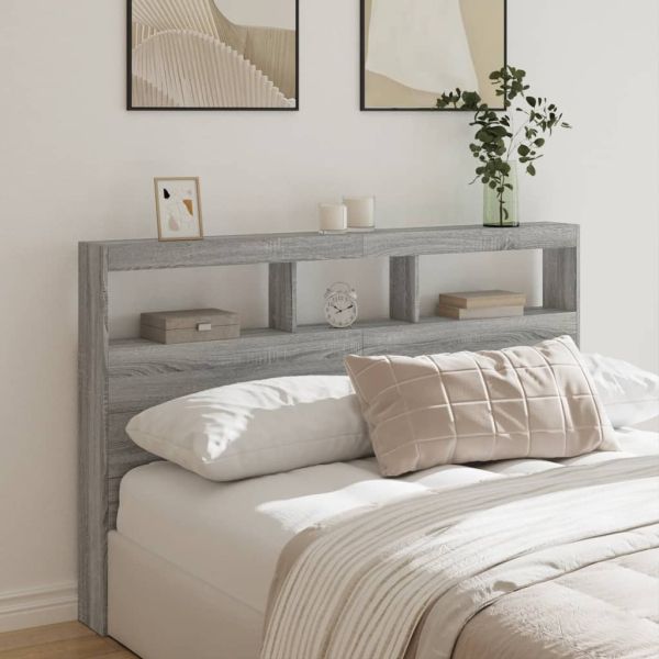 Табла шкаф с LED, сив сонома, 160x17x102 см