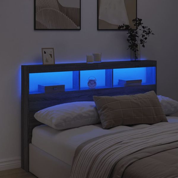 Табла шкаф с LED, сив сонома, 160x17x102 см