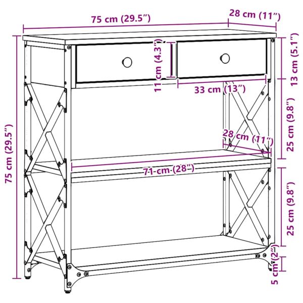Конзолна маса дъб артизан 75 x 28 x 75 см