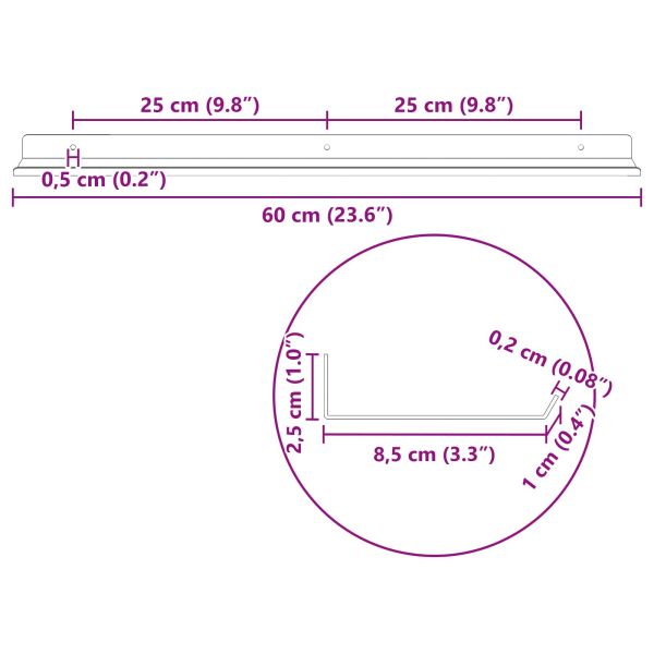 Плаващ рафт 2 бр. Антрацит 60 x 8,5 x 2,5 см Стомана