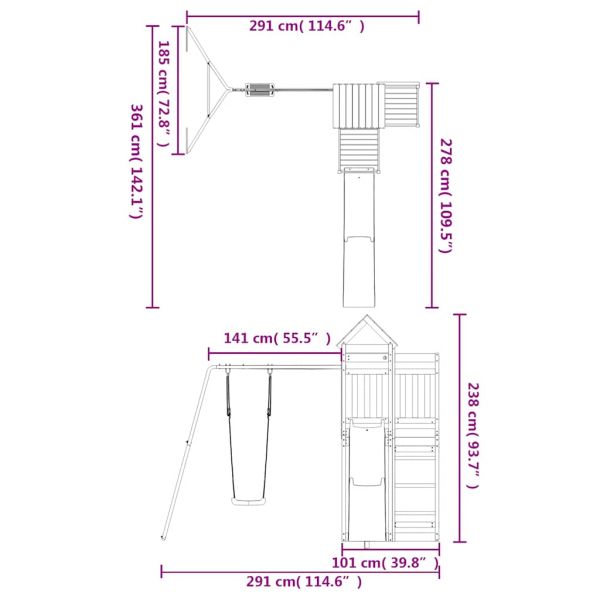 Комбинирано детско съоръжение, масивна дугласка дървесина