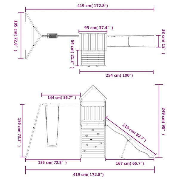 Комбинирано детско съоръжение за игра, импрегниран бор