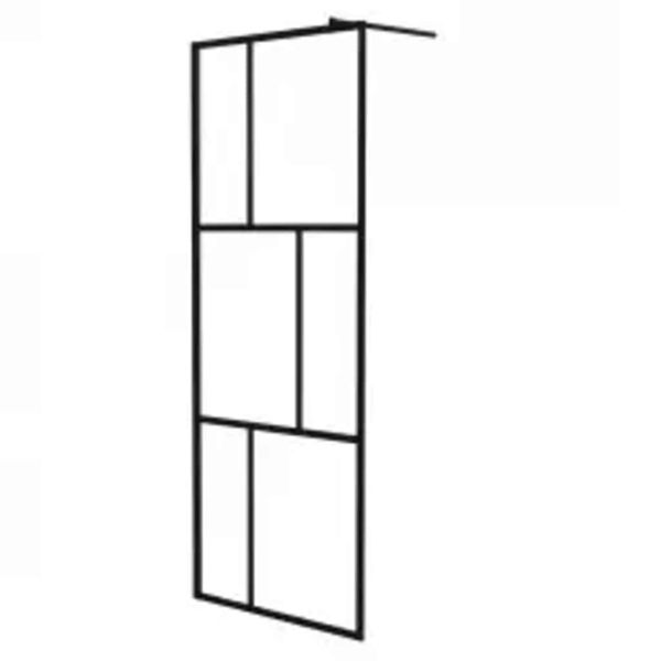 Преграден параван за баня, закалено стъкло, черен, 80x195 см