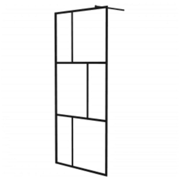 Преграден параван за баня, закалено стъкло, черен, 90x195 см