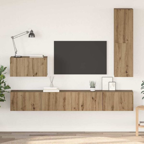 Стенен ТВ шкаф Монтиране на стена 4 pcs Дъб Инженерно дърво
