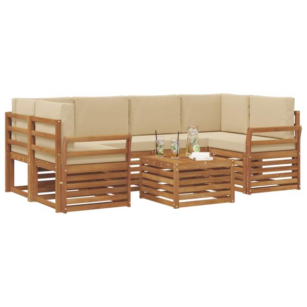 Комплект дивани за открито 7 pcs Натурален и Бежов