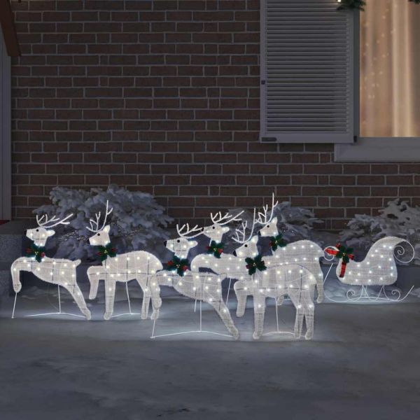 LED елени 7 pcs Сребрист текстил