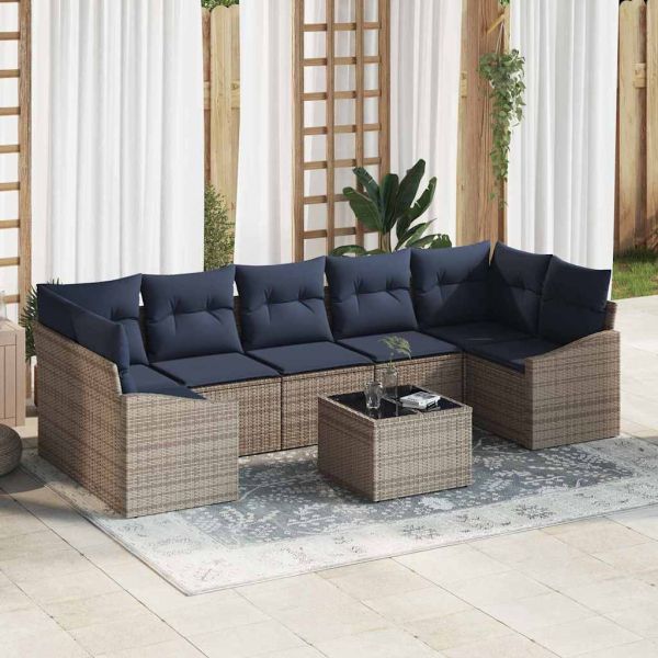 Комплект дивани с възглавница 8 pcs Сив и тъмносин полиратан