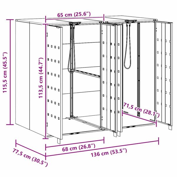 Контейнер за съхранение на 3 коша 340 x 77.5 x 115.5 см