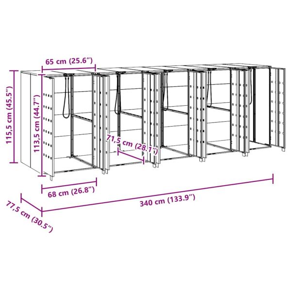 Контейнер за съхранение на 3 коша 340 x 77.5 x 115.5 см