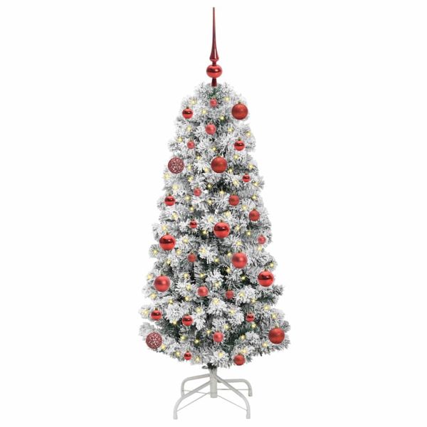 Изкуствено коледно дърво с хингед Зелен и бял 120 cm