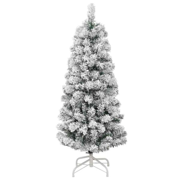 Изкуствено коледно дърво с хингед Зелен и бял 120 cm