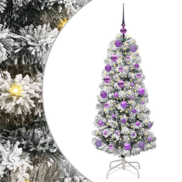 Изкуствено коледно дърво с хингед Зелен и бял 120 cm