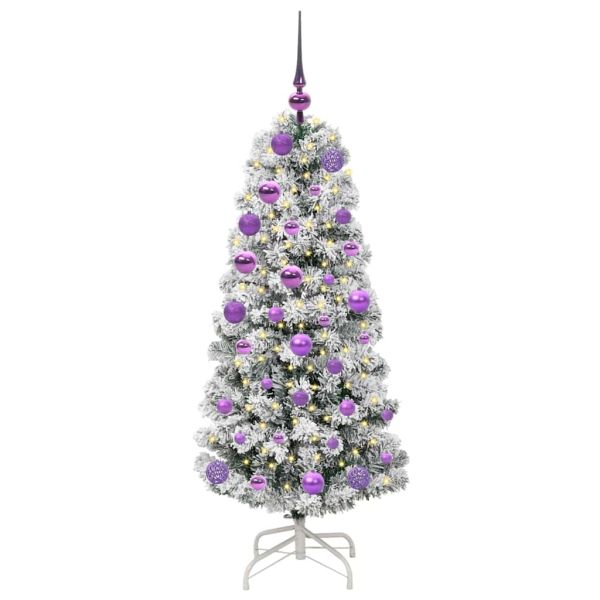 Изкуствено коледно дърво с хингед Зелен и бял 120 cm