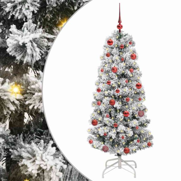 Изкуствено коледно дърво с хингед Зелен и бял 150 cm