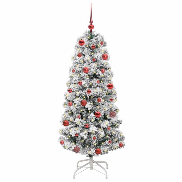 Изкуствено коледно дърво с хингед Зелен и бял 150 cm