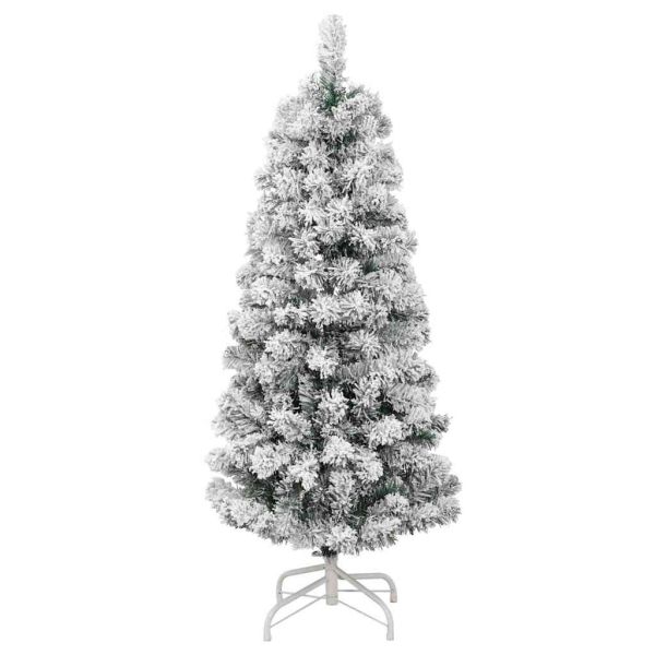 Изкуствено коледно дърво с хингед Зелен и бял 150 cm