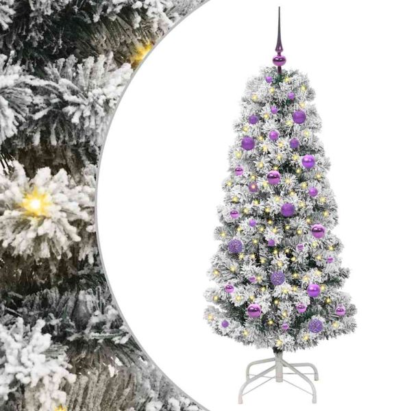 Изкуствено коледно дърво с хингед Зелен и бял 150 cm