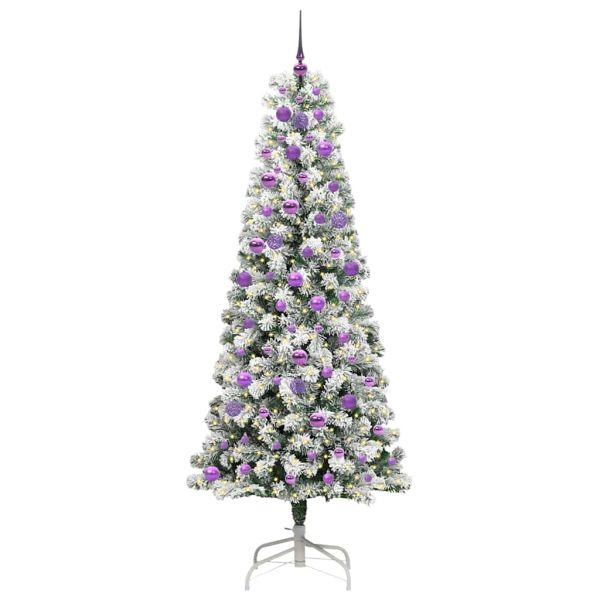 Изкуствено коледно дърво с хингед Зелен и бял 210 cm