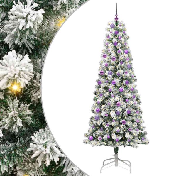 Изкуствено коледно дърво с хингед Зелен и бял 240 cm