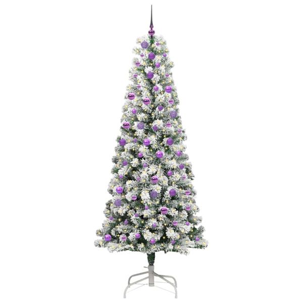 Изкуствено коледно дърво с хингед Зелен и бял 240 cm