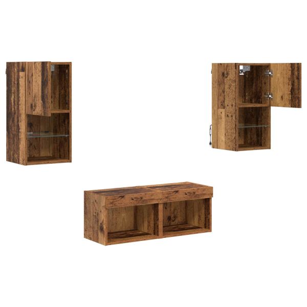 Кабинети за телевизор на стената 4 pcs Старо дърво