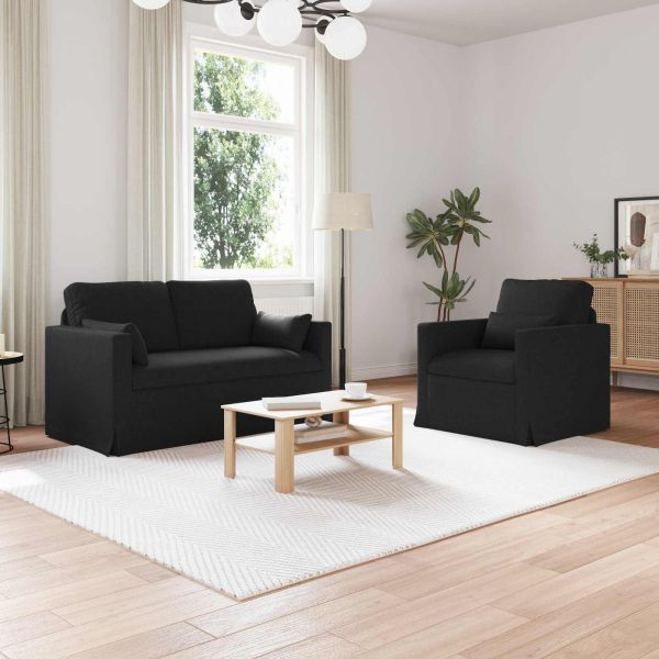 Комплект дивани 2 pcs Черно 139 x 78 x 80 см текстил