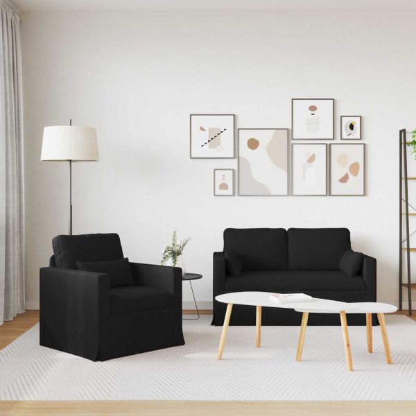 Комплект дивани 2 pcs Черно 139 x 78 x 80 см текстил