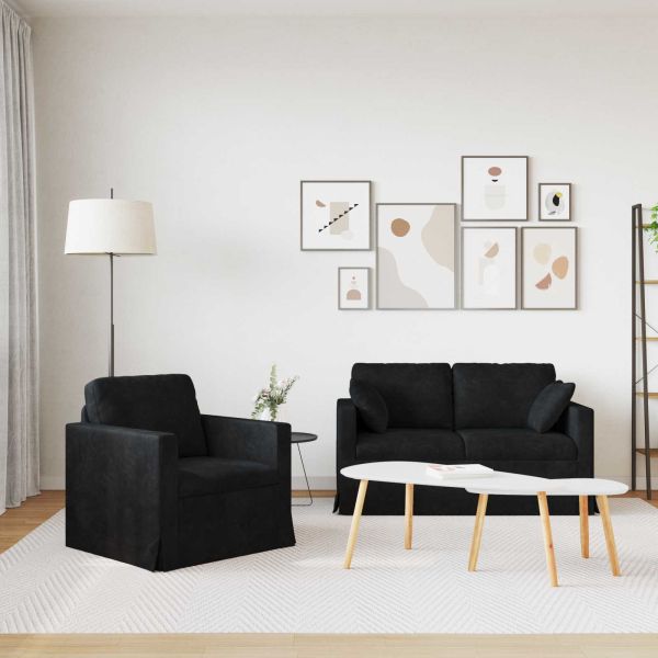 Комплект дивани 2 pcs Черно 138 x 78 x 80 см Кадифе