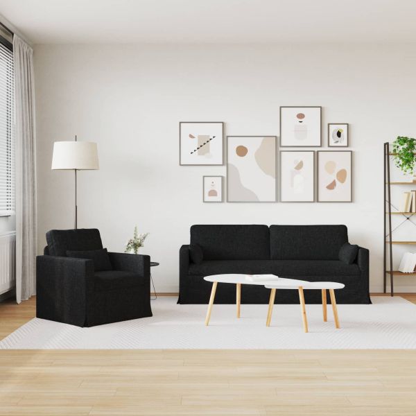 Комплект дивани 2 pcs Черно 198 x 78 x 80 см текстил