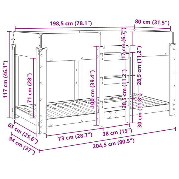 Двуетажно легло за деца Димян дъб 80 x 200 cm
