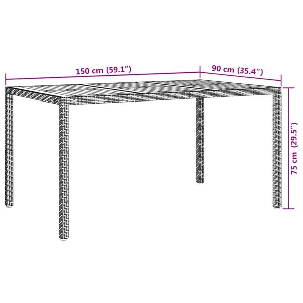 Градинска маса Черно 150 x 90 x 75 cm полиратан