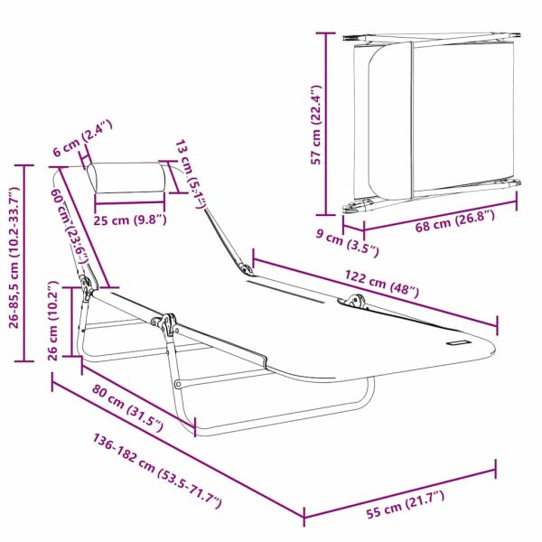 Сгъваем шезлонг Сив 182 x 55 x 85,5 см Textilene