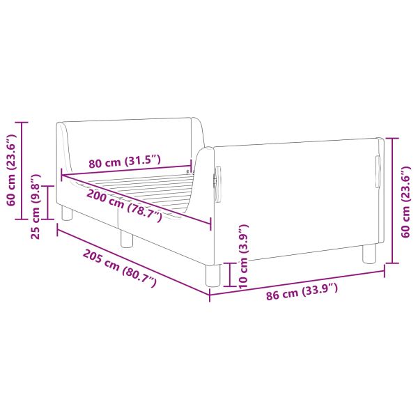 Легло за деца с табла с таблото Черно 80 x 200 cm Кадифе