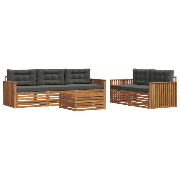 Комплект дивани за открито 6 бр. Натурален и Антрацит