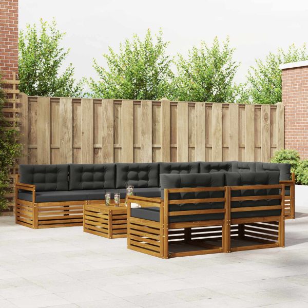 Комплект дивани за открито 9 бр. Натурален и Антрацит