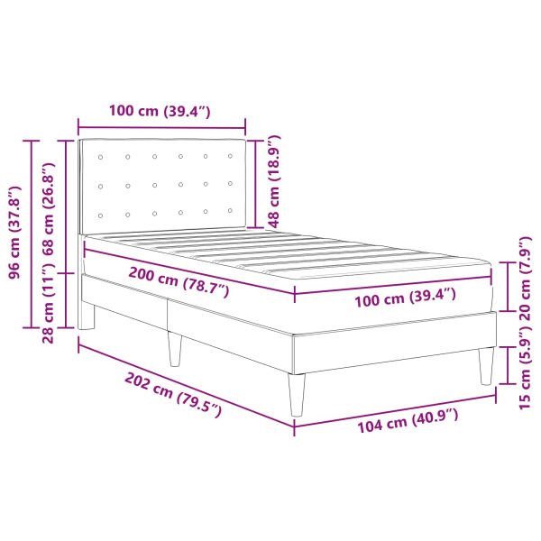Рамка за легло с матрак Тъмносиво 100 x 200 cm Текстил