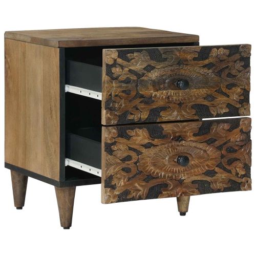 Нощен шкаф Кафяво 40 x 33,5 x 46 см Солидно мангово дърво