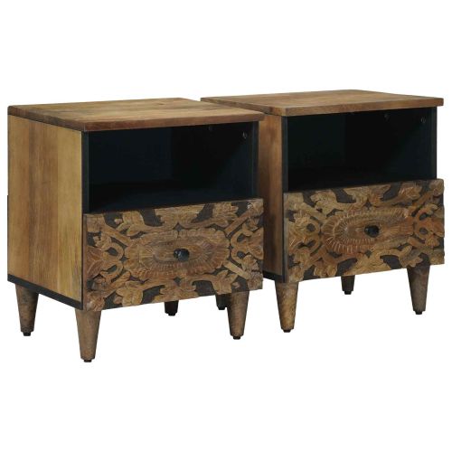 Леглов шкаф 2 pcs Кафяво 40 x 33 x 46 см Солидно мангово дърво